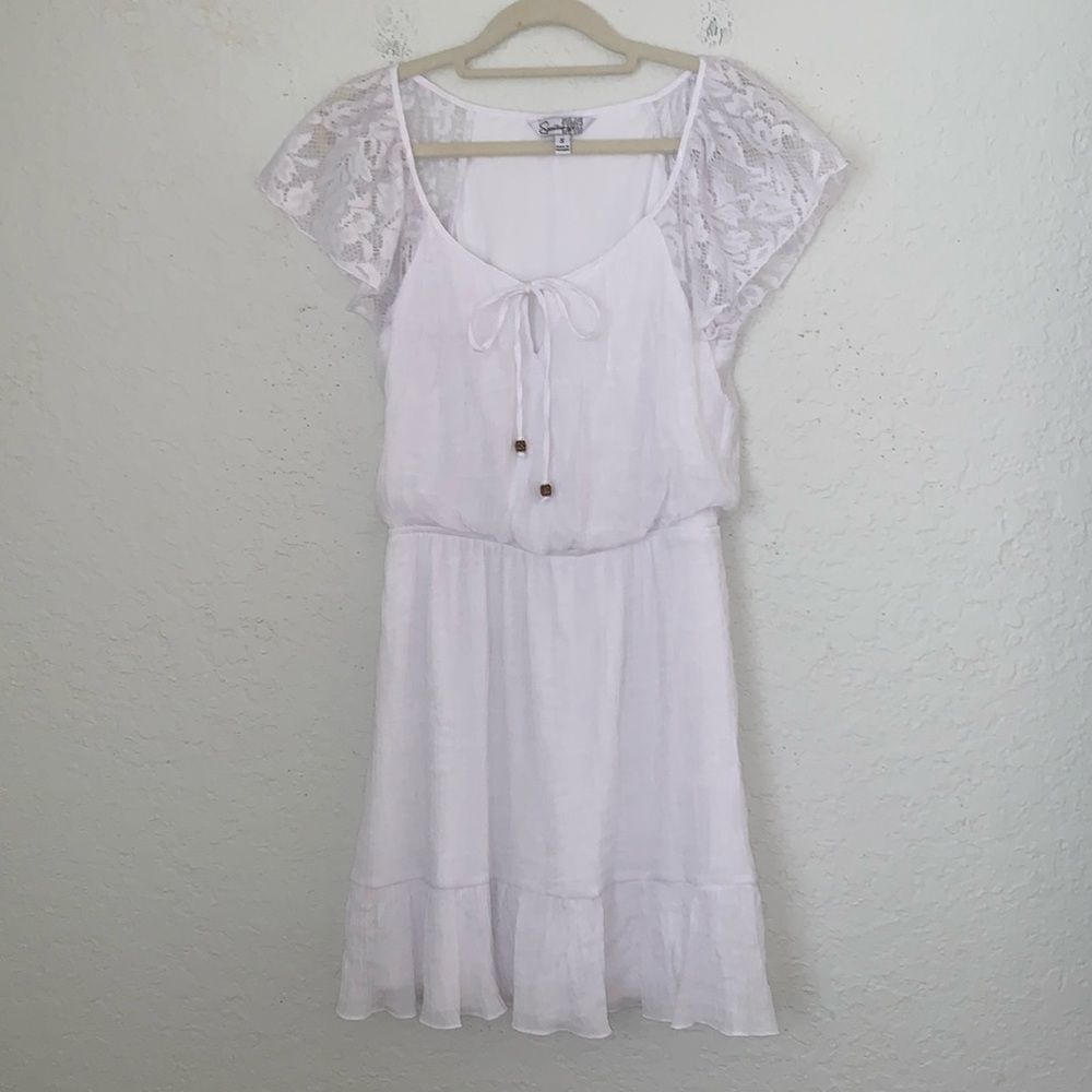 Speecklets Rayon Blend White Lightweight Mini Dress Size S